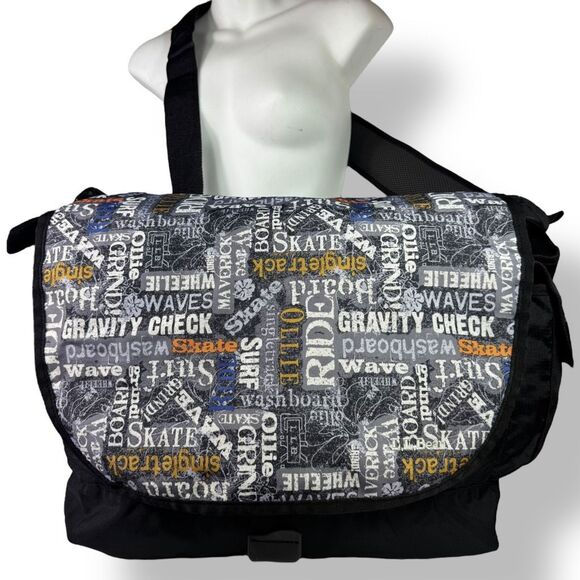 L.L. Bean Messenger Shoulder Flap Crossbody Bag Graffiti Skateboard Surfer Surf - Picture 1 of 16